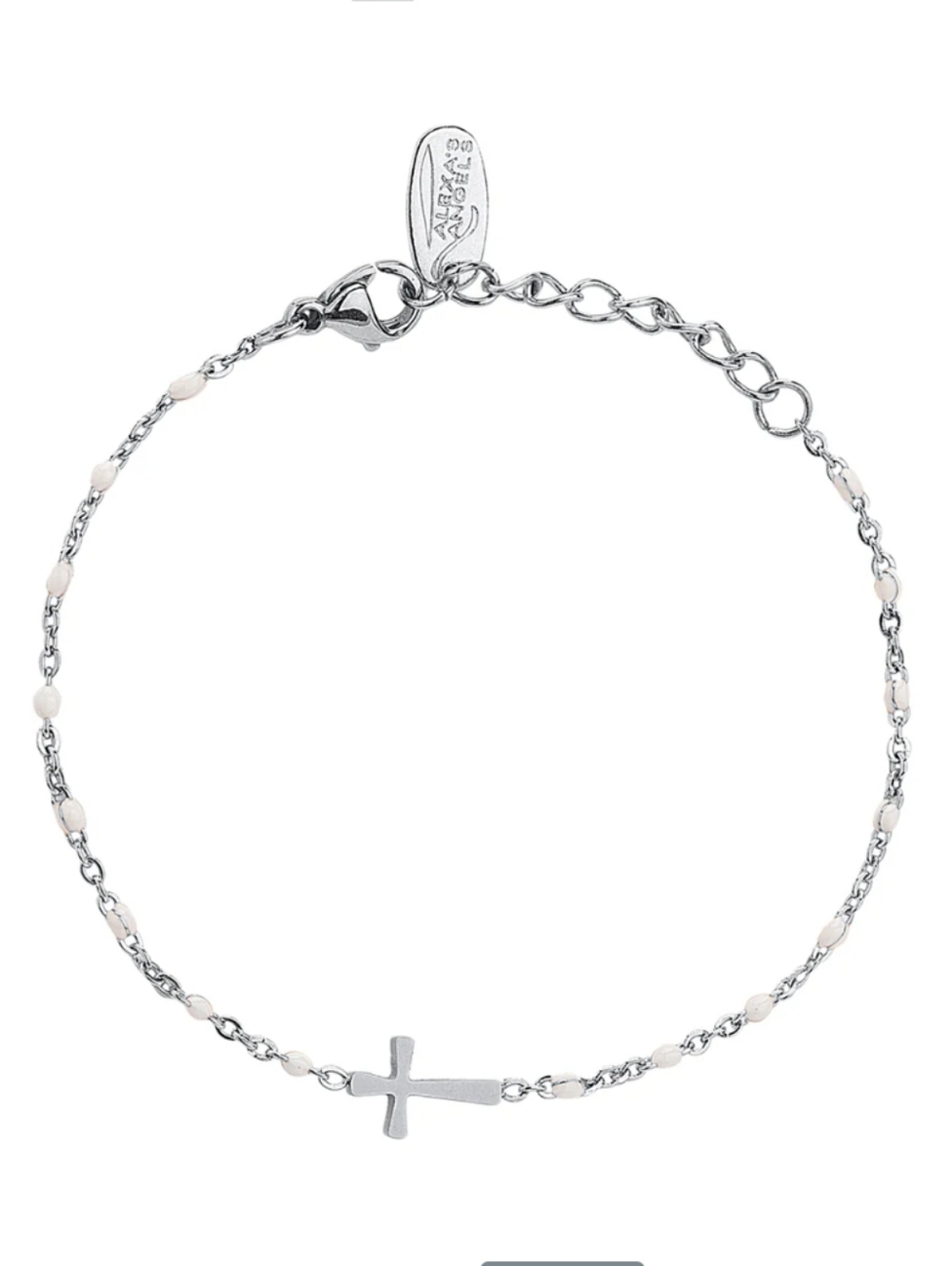 Alexa's Angels Platinum/Rhodium Silver Cross Bracelet with Enamel Beads